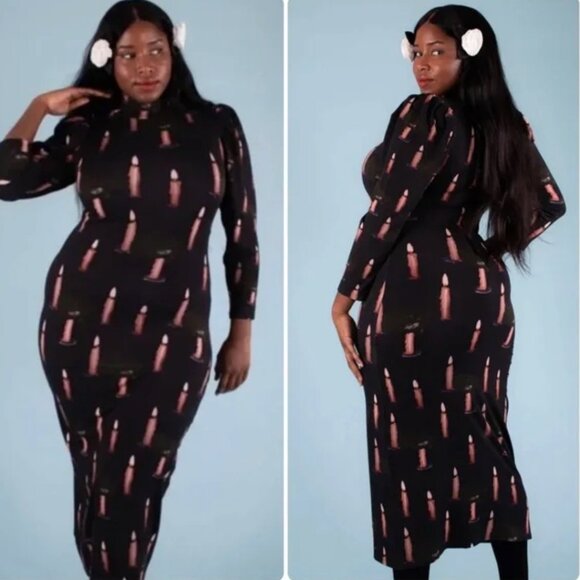 SAMANTHA PLEET DEMETER Candle Print Mock-neck Midi Dress - Picture 9 of 9